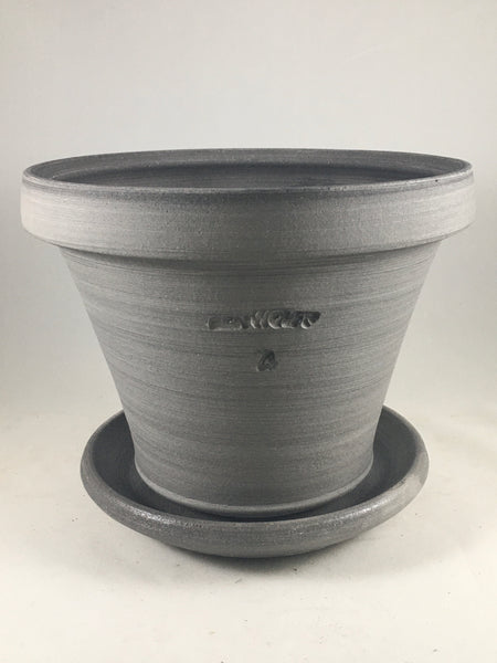 SPC1066-13 Ben Wolff #4 Half Pot in Grey Finish. Sealed #6 saucer with cork pads. 6”H x 7.75”W --- ONE OF A KIND