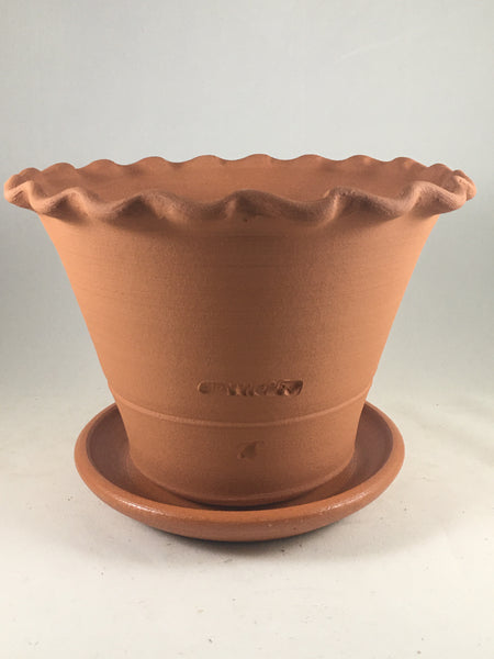 SPC1080-13 Ben Wolff #4 Half Pot in Terra-cotta. Sealed #6 saucer with cork pads. 5.75”H x 8”W --- ONE OF A KIND