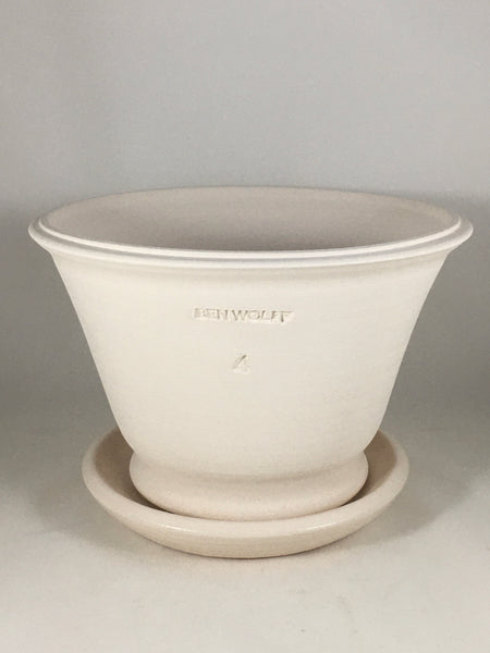 SPC1130-20 Ben Wolff #4 Half Pot in White Clay. Sealed #6 saucer with cork pads. 5.75”H x 8.5”W --- ONE OF A KIND