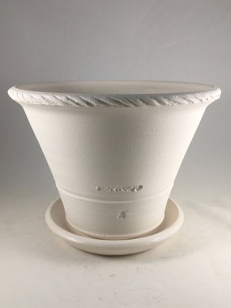 SPC1054-24 Ben Wolff #4 Half Pot in White Clay. Sealed #6 saucer with cork pads. 6.25”H x 8.5”W ---ONE OF A KIND