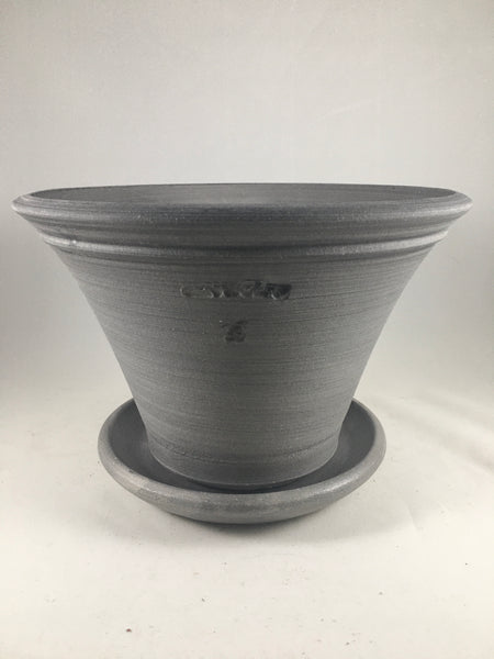 SPC1062-14 Ben Wolff #4 Half Pot in Grey Finish. Sealed #6 saucer with cork pads. 6”H x 9”W --- ONE OF A KIND