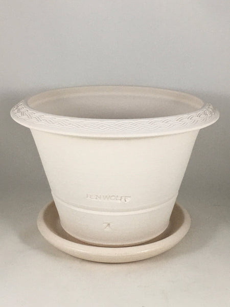 SPC1195-17 Ben Wolff #4 Half Pot in White Clay. Sealed #6 saucer with cork pads. 5.75”H x 8.5”W --- ONE OF A KIND