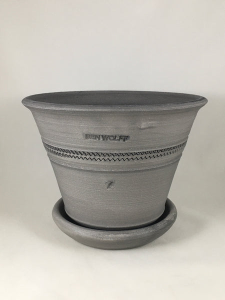 SPC1189-11 Ben Wolff #4 Half Pot in Grey Finish. Sealed #6 saucer with cork pads. 5.75”H x 8.25”W--- ONE OF A KIND