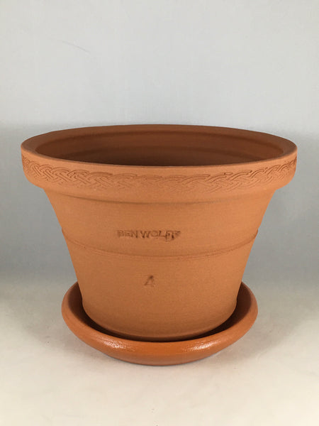 SPC1097-10 Ben Wolff #4 Half Pot in Goshen Terracotta. Sealed #6 saucer with cork pads. 5.5”H x 7.75”W --- ONE OF A KIND