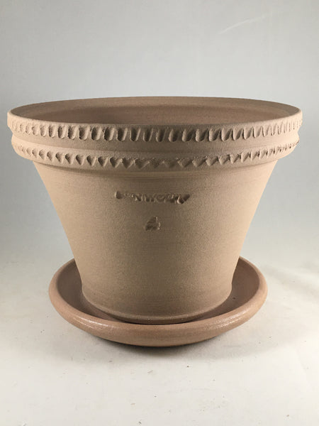 SPC1032-15 Ben Wolff #4 Half Pot in Tan. Sealed saucer with cork pads. 5.75”H x 7.75”W--- ONE OF A KIND