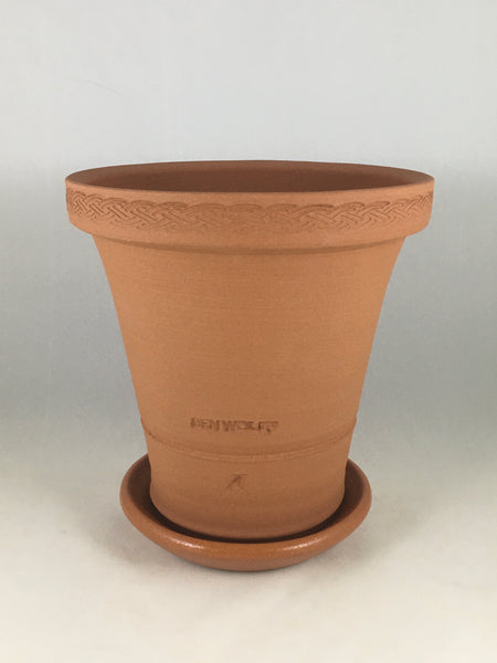 SPC1187-21 Ben Wolff #4 Flower Pot in Goshen Terracotta. Sealed saucer with cork pads. 6.75”H x 6.75”W --- ONE OF A KIND