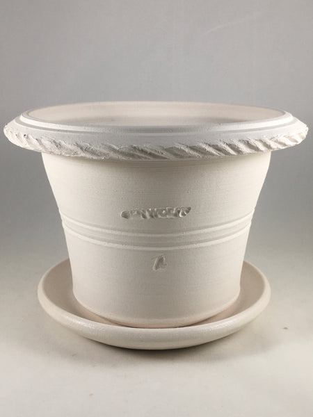 SPC1010-18 Ben Wolff Half Pot in White Clay.  Sealed saucer with cork pads. 5.75”H x 8.25”W --- ONE OF A KIND