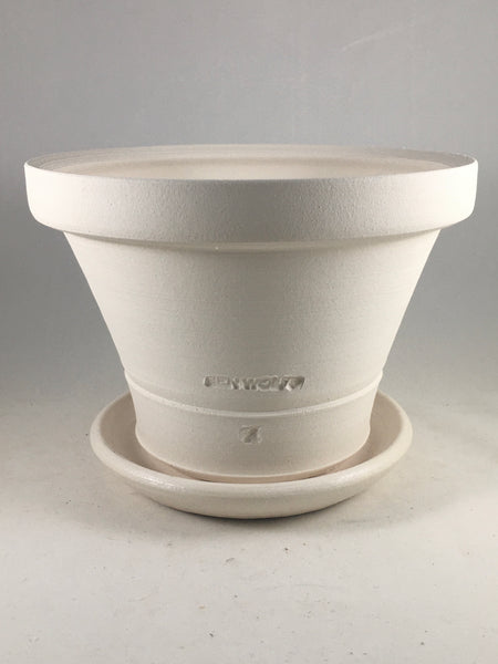 SPC1078-11 Ben Wolff #4 Half Pot in White Clay. Sealed saucer with cork pads. 6”H x 8”W --- ONE OF A KIND