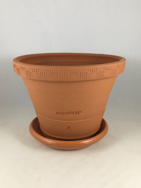 SPC1108-11 Ben Wolff #4 Half Pot in Goshen Terracotta. Sealed #6 saucer with cork pads. 5.5”H x 7.75”W --- ONE OF A KIND