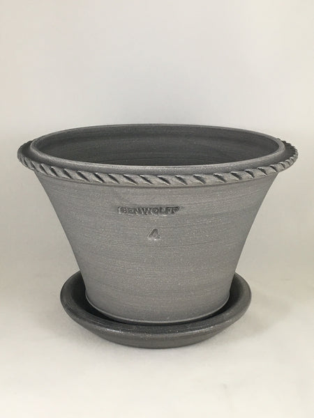 SPC1117-22 Ben Wolff #4 Half Pot in Grey Finish. Sealed #6 saucer with cork pads. 5.75”H x 9”W --- ONE OF A KIND