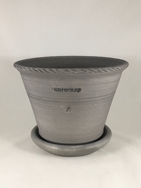 SPC1105-14 Ben Wolff #4 Half Pot in Grey Finish. Sealed #6 saucer with cork pads. 5.75”H x 8”W --- ONE OF A KIND
