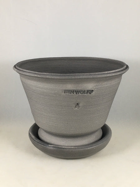 SPC1102-13 Ben Wolff #4 Half Pot in Grey Finish. Sealed #6 saucer with cork pads. 5.5”H x 7.75”W --- ONE OF A KIND