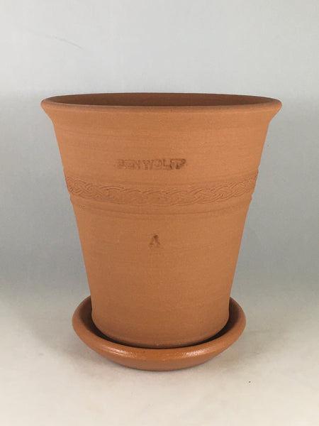 SPC1182-17 Ben Wolff #4 Flower Pot in Goshen Terracotta. Sealed saucer with cork pads. 6.75”H x 6.5”W --- ONE OF A KIND