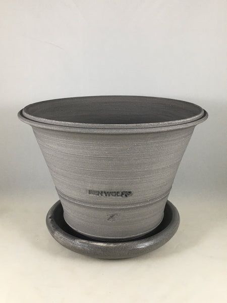 SPC1111-22 Ben Wolff #4 Half Pot in Grey Finish. Sealed #6 saucer with cork pads. 5.5”H x 8”W --- ONE OF A KIND