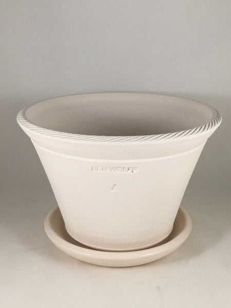 SPC1128-26 Ben Wolff #4 Half Pot in White Clay. Sealed #6 saucer with cork pads. 5.75”H x 8.5”W --- ONE OF A KIND