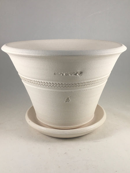 SPC1063-19 Ben Wolff #4 Half Pot in White Clay. Sealed #6 saucer with cork pads. 6”H x 8.75”W --- ONE OF A KIND
