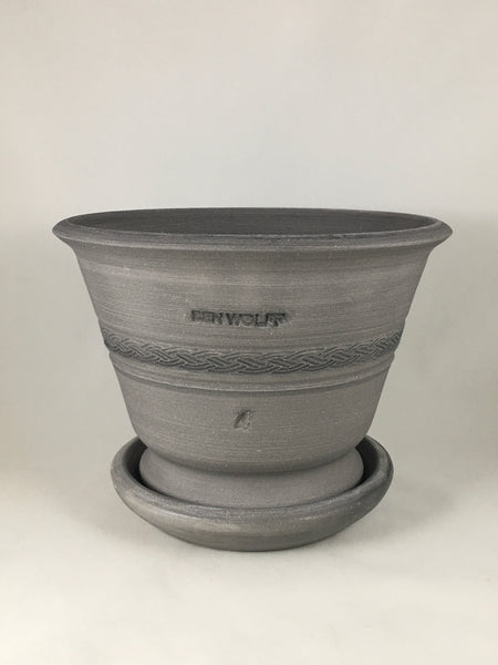 SPC1125-16 Ben Wolff #4 Half Pot in Grey Finish. Sealed #6 saucer with cork pads. 5.75”H x 8.25"W --- ONE OF A KIND
