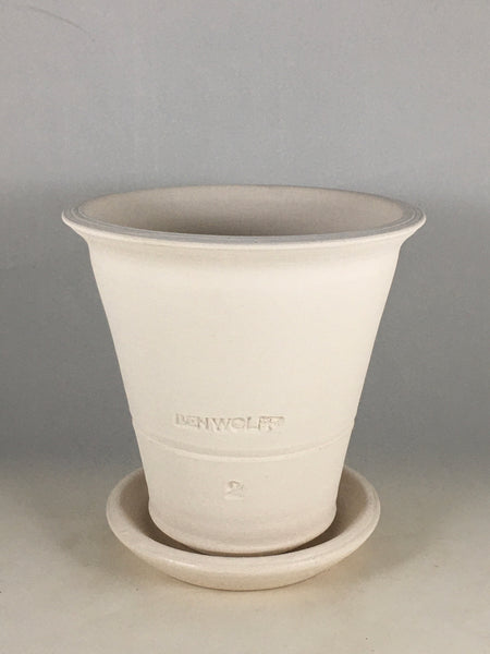 SPC1096-20 Ben Wolff #2 Flower Pot in White Clay. Sealed saucer with felt pads. 5.5”H x 5.5”W --- ONE OF A KIND