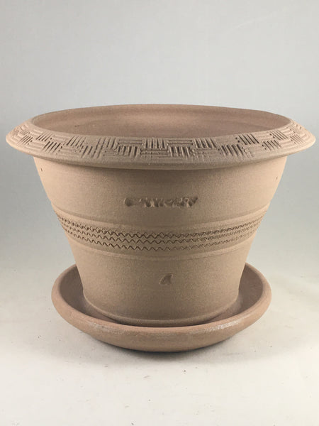 SPC1072-10 Ben Wolff #4 Half Pot in Tan. Sealed saucer with cork pads. 5.75”H 8.25”W--- ONE OF A KIND