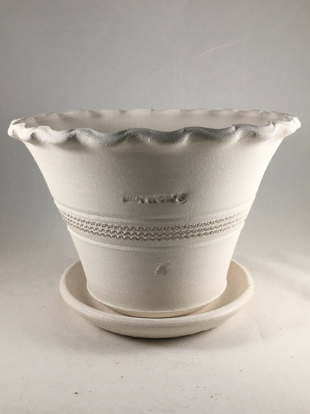 SPC1033-31 Ben Wolff #4 Half Pot in White Clay. Sealed #6 saucer with cork pads. 5.5”H x 8.25”W --- ONE OF A KIND